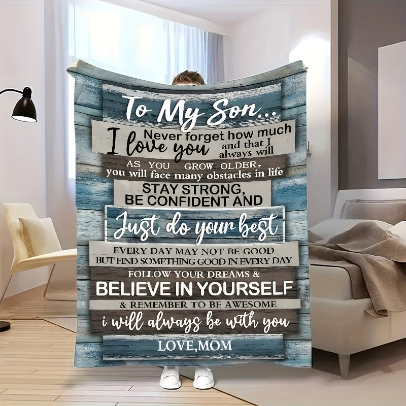 GiftoLuck “To My Son” Flannel Blanket – “Never Forget That I Love You” Inspirational Gift from Mom or Dad
