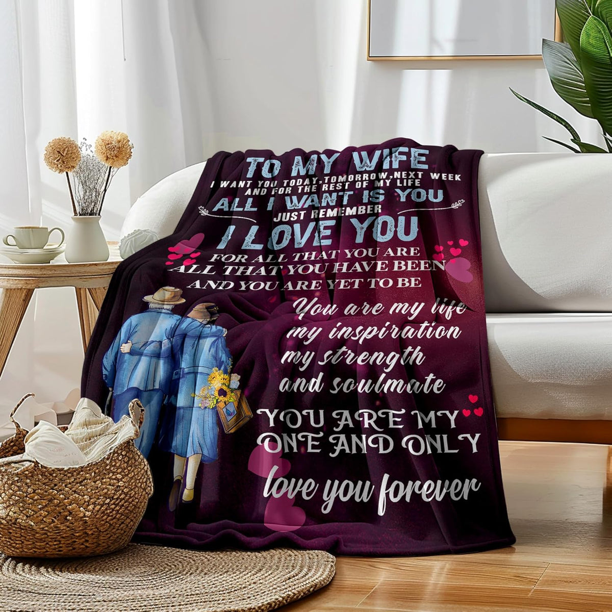 Aonana “To My Wife” Romantic Love Flannel Throw Blanket