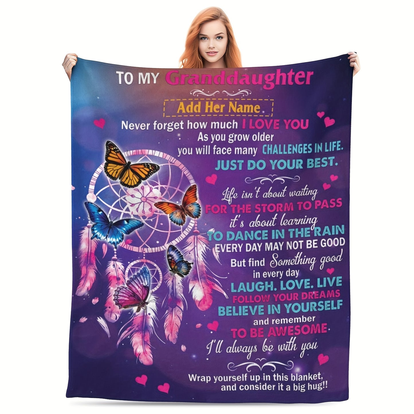 GiftoLuck “To My Granddaughter” Soft and Warm Flannel Blanket – Gift from Grandma to Granddaughter's Birthday or Graduation