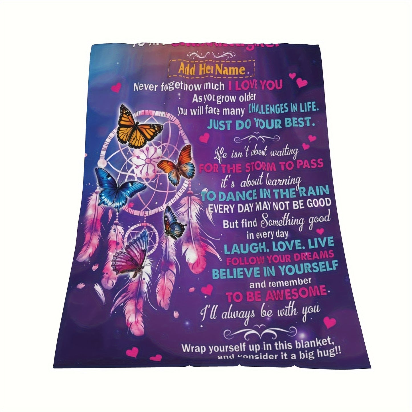 GiftoLuck “To My Granddaughter” Soft and Warm Flannel Blanket – Gift from Grandma to Granddaughter's Birthday or Graduation
