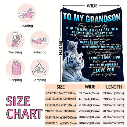 Aonana “To My Grandson” Tiger Print Flannel Blanket
