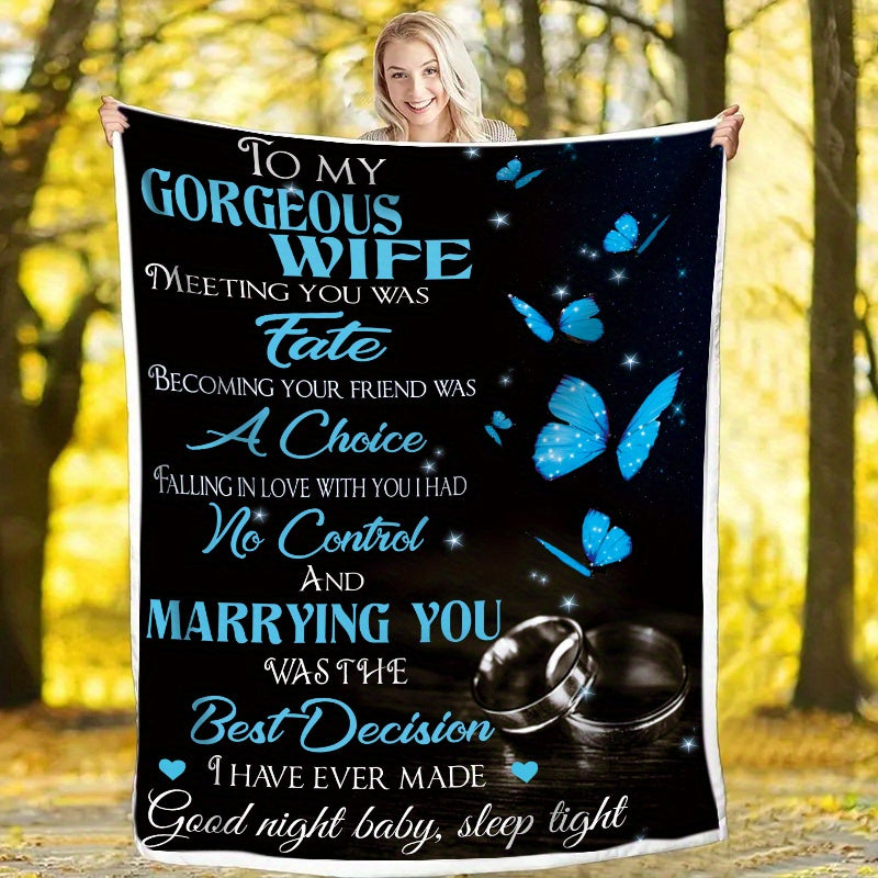 GiftoLuck “To My Wife” Flannel Blanket Soft Cozy Throw for Sofa, Bed & Living Room