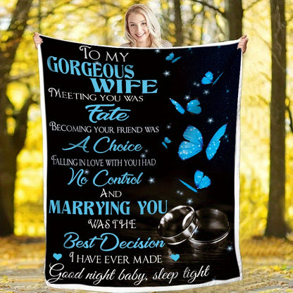 GiftoLuck “To My Wife” Flannel Blanket Soft Cozy Throw for Sofa, Bed & Living Room