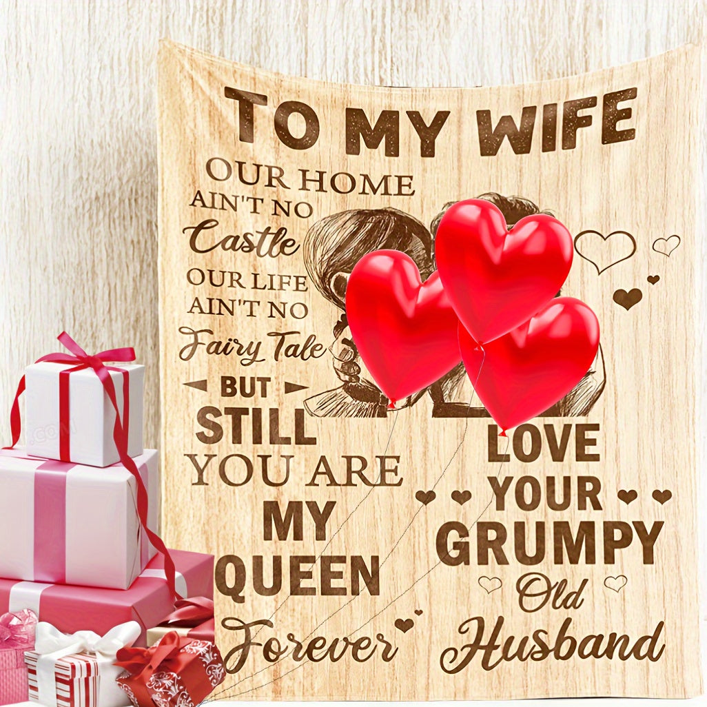GiftoLuck “To My Wife” Flannel Blanket Soft Cozy Throw for Sofa, Bed & Living Room