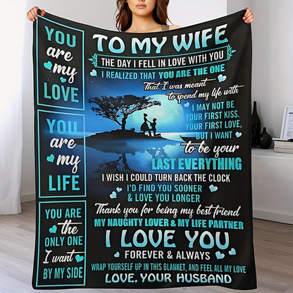 GiftoLuck “To My Wife” Flannel Blanket Soft Cozy Throw for Sofa, Bed & Living Room