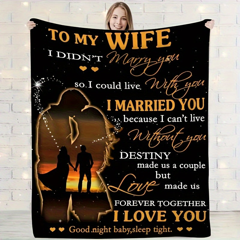 GiftoLuck “To My Wife” Flannel Blanket Soft Cozy Throw for Sofa, Bed & Living Room