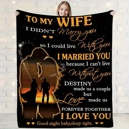 GiftoLuck “To My Wife” Flannel Blanket Soft Cozy Throw for Sofa, Bed & Living Room