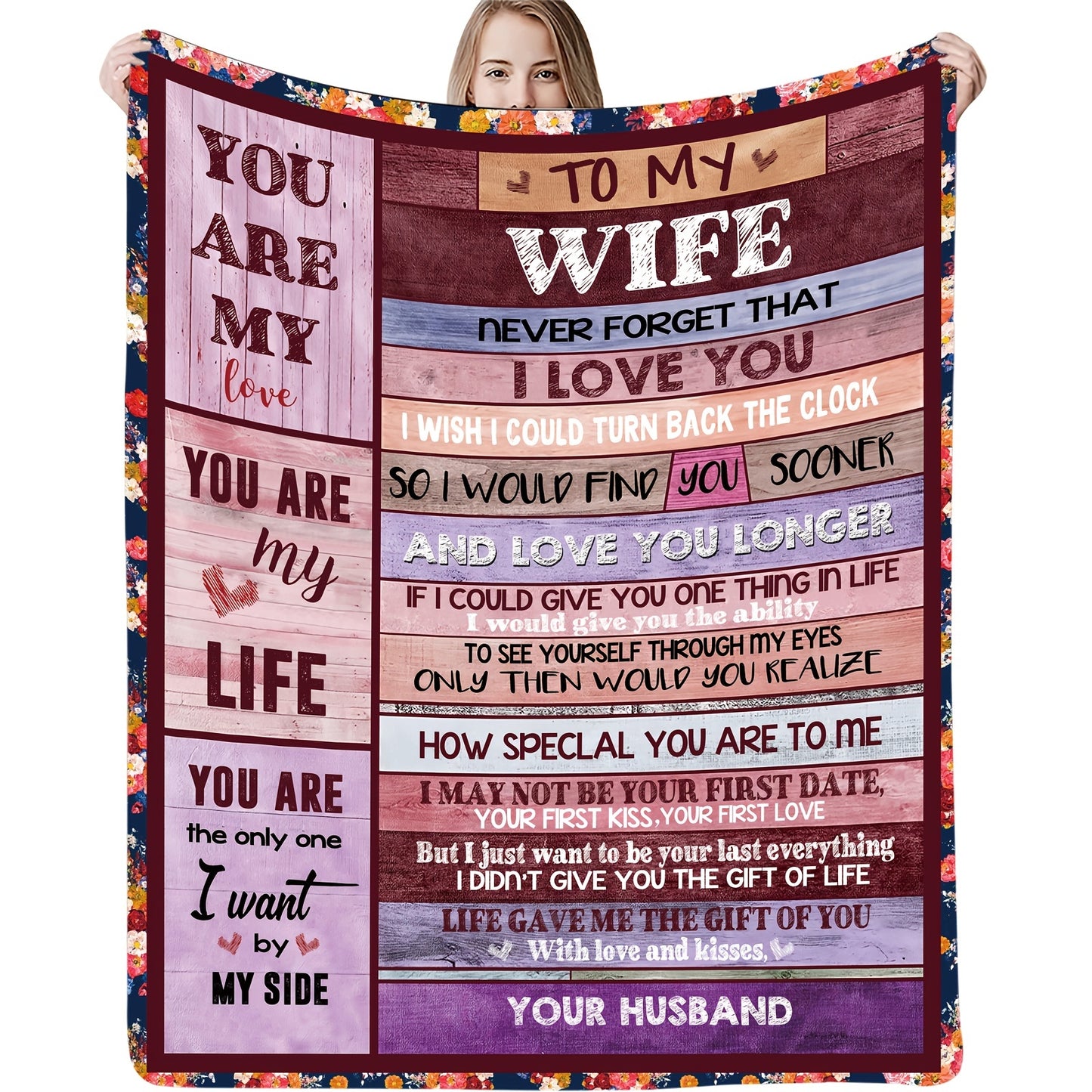 GiftoLuck “To My Wife” Flannel Blanket Soft Cozy Throw for Sofa, Bed & Living Room