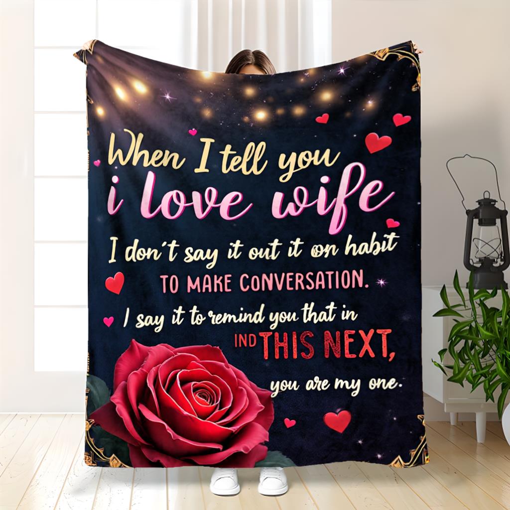 GiftoLuck “To My Wife” Flannel Blanket Soft Cozy Throw for Sofa, Bed & Living Room