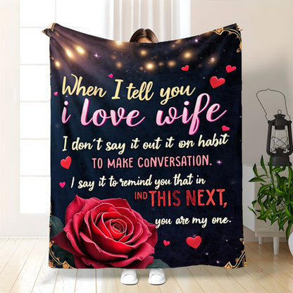 GiftoLuck “To My Wife” Flannel Blanket Soft Cozy Throw for Sofa, Bed & Living Room