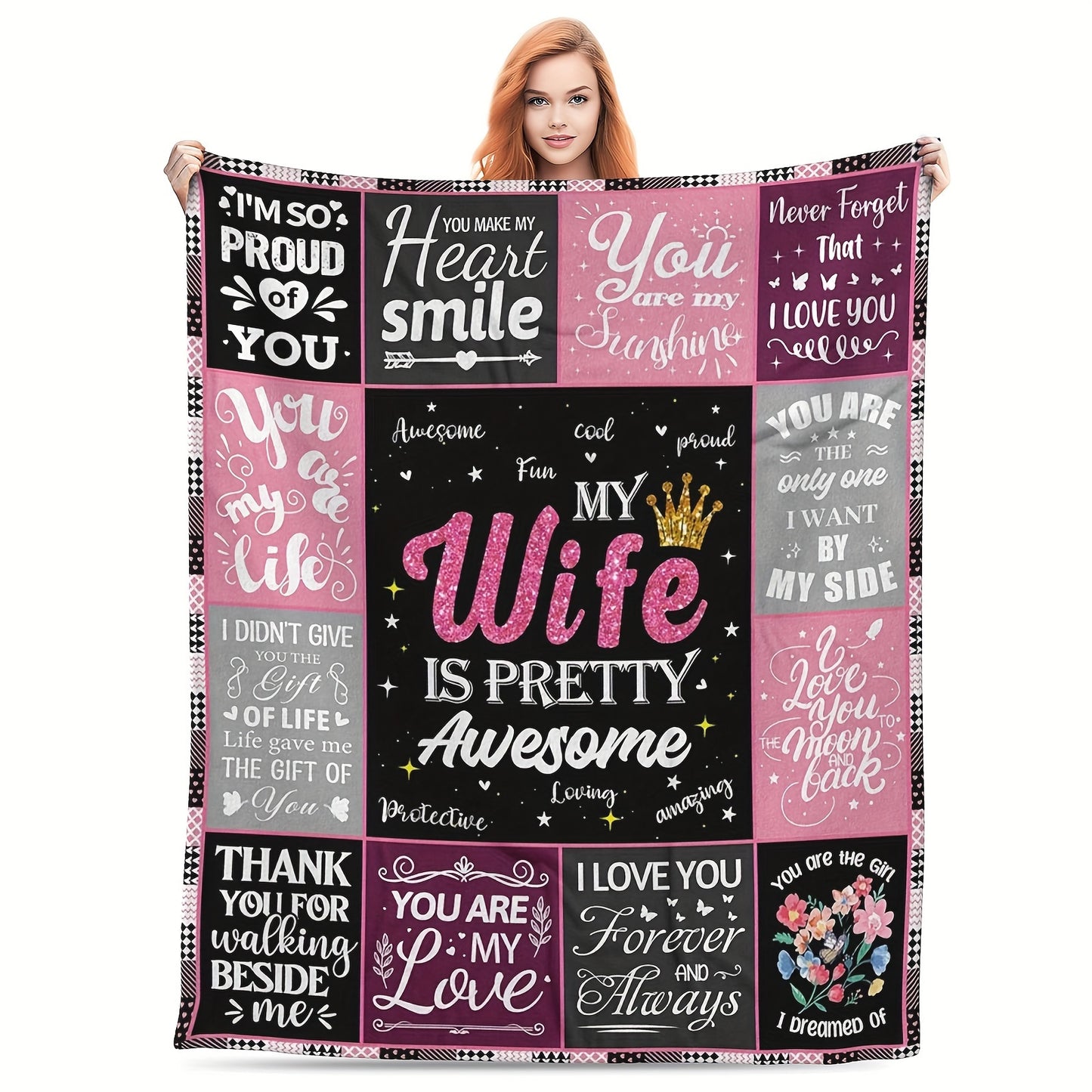 GiftoLuck “To My Wife” Flannel Blanket Soft Cozy Throw for Sofa, Bed & Living Room