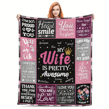 GiftoLuck “To My Wife” Flannel Blanket Soft Cozy Throw for Sofa, Bed & Living Room