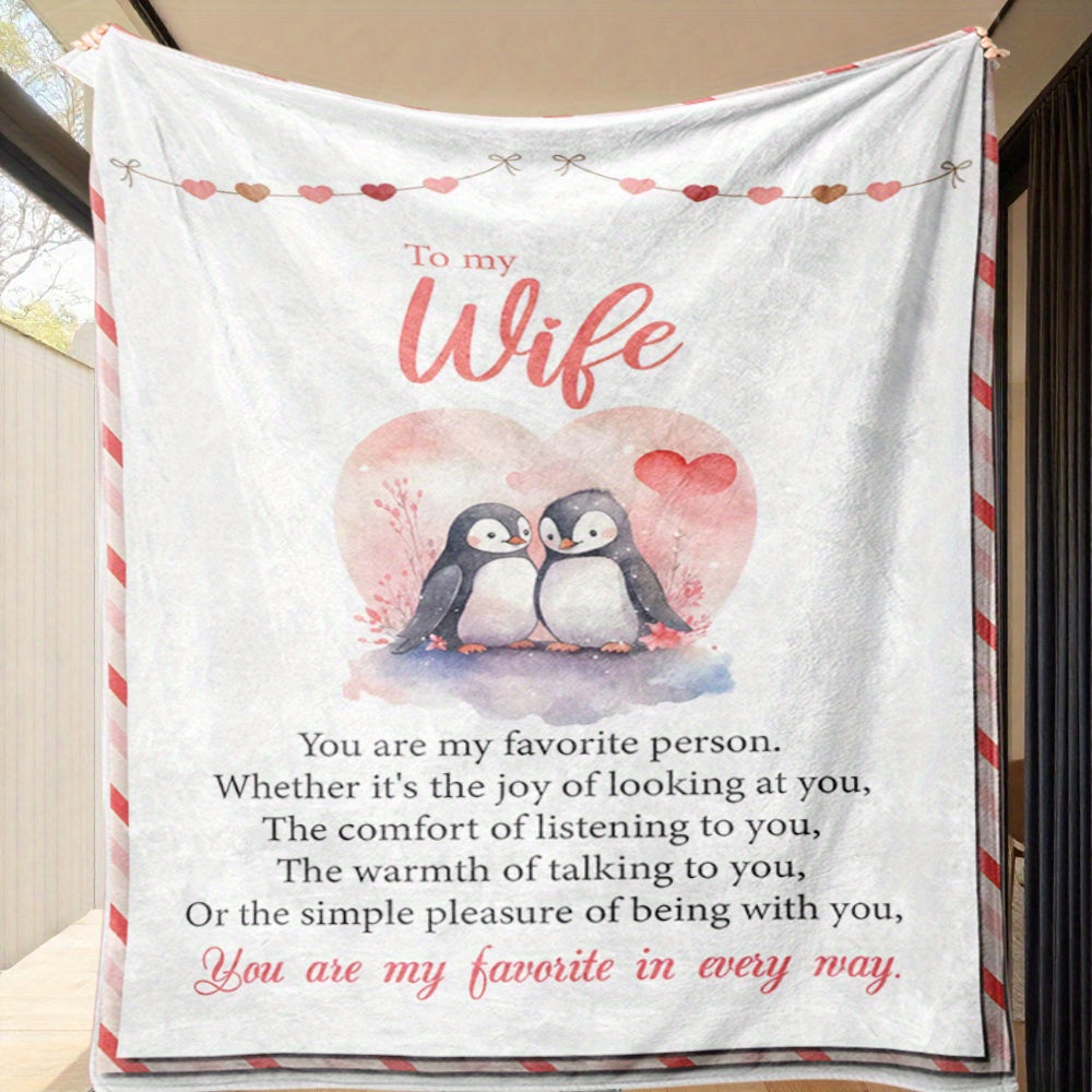 GiftoLuck “To My Wife” Flannel Blanket Soft Cozy Throw for Sofa, Bed & Living Room
