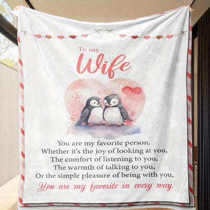 GiftoLuck “To My Wife” Flannel Blanket Soft Cozy Throw for Sofa, Bed & Living Room