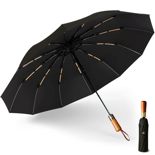 Classic Auto-Opening Umbrella 12-Rib Frame Wooden Handle