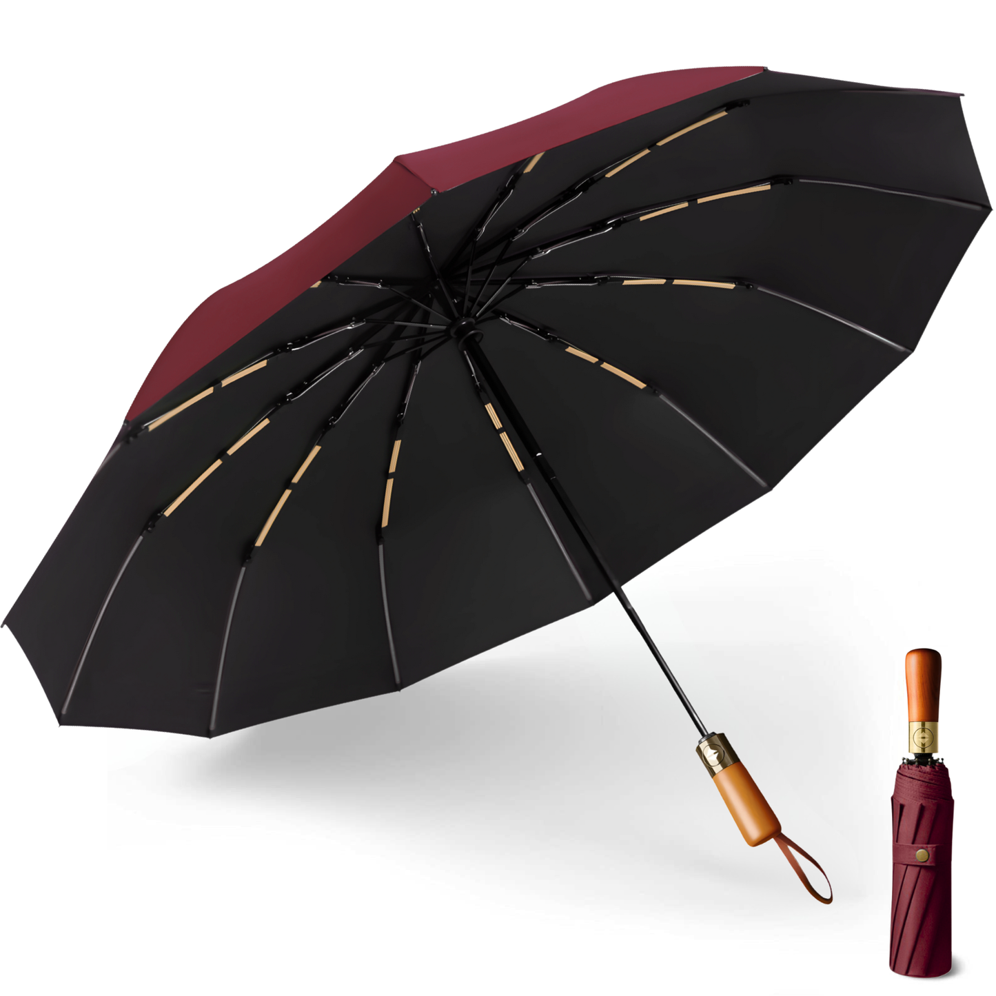 Classic Auto-Opening Umbrella 12-Rib Frame Wooden Handle