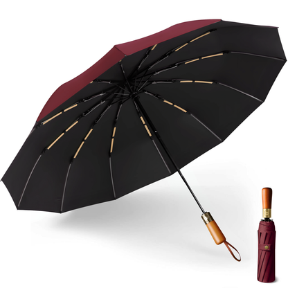 Classic Auto-Opening Umbrella 12-Rib Frame Wooden Handle