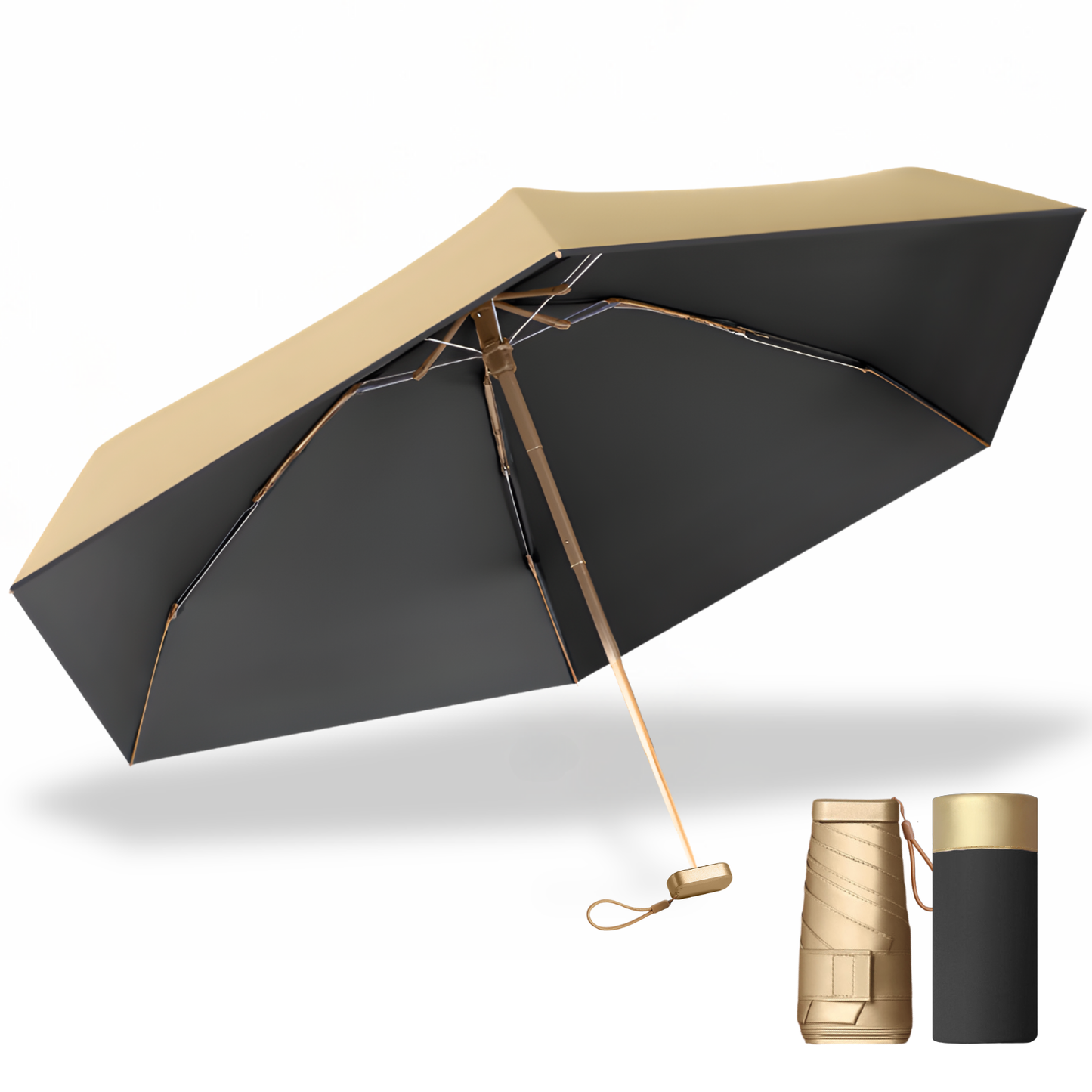 Luxe Gold Pocket Mini Umbrella 6-Rib Golden Frame UPF50+