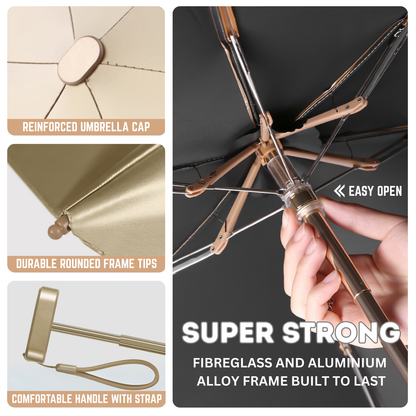 Luxe Gold Pocket Mini Umbrella 6-Rib Golden Frame UPF50+