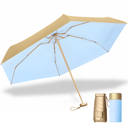 Luxe Gold Pocket Mini Umbrella 6-Rib Golden Frame UPF50+