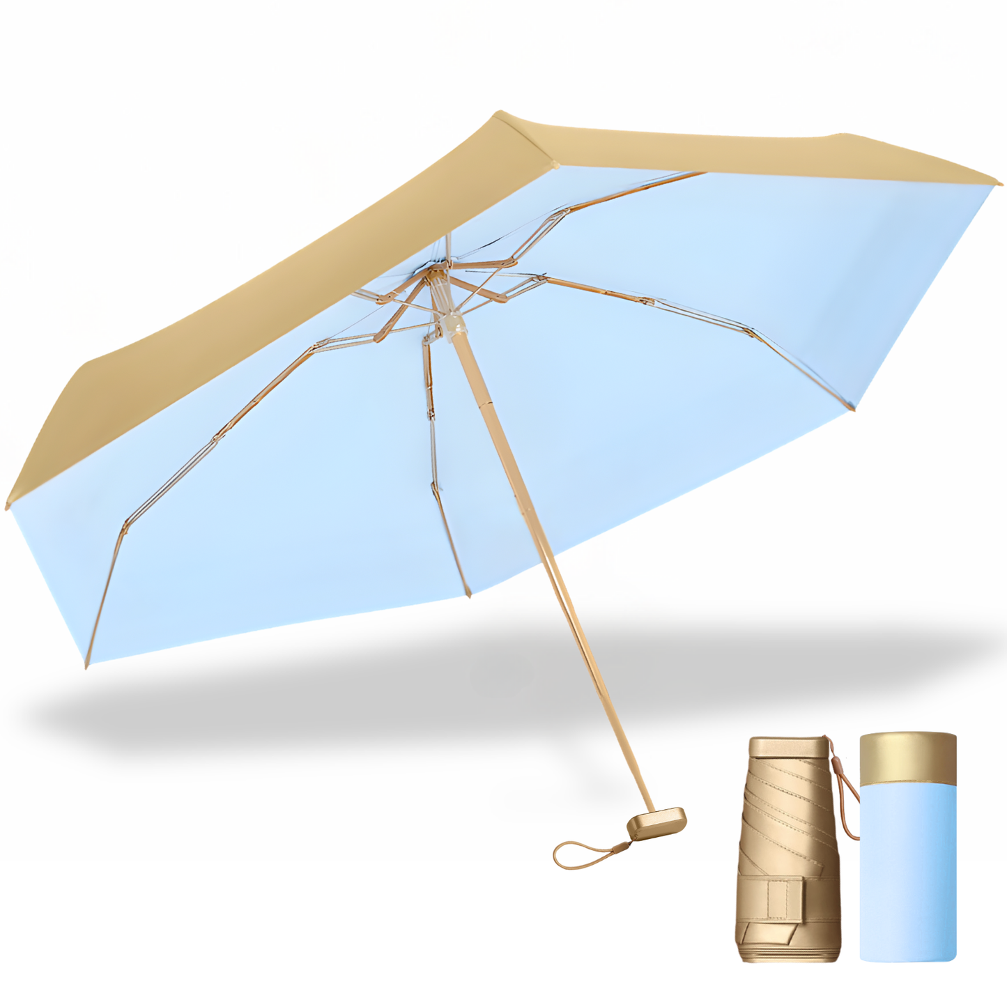 Luxe Gold Pocket Mini Umbrella 6-Rib Golden Frame UPF50+