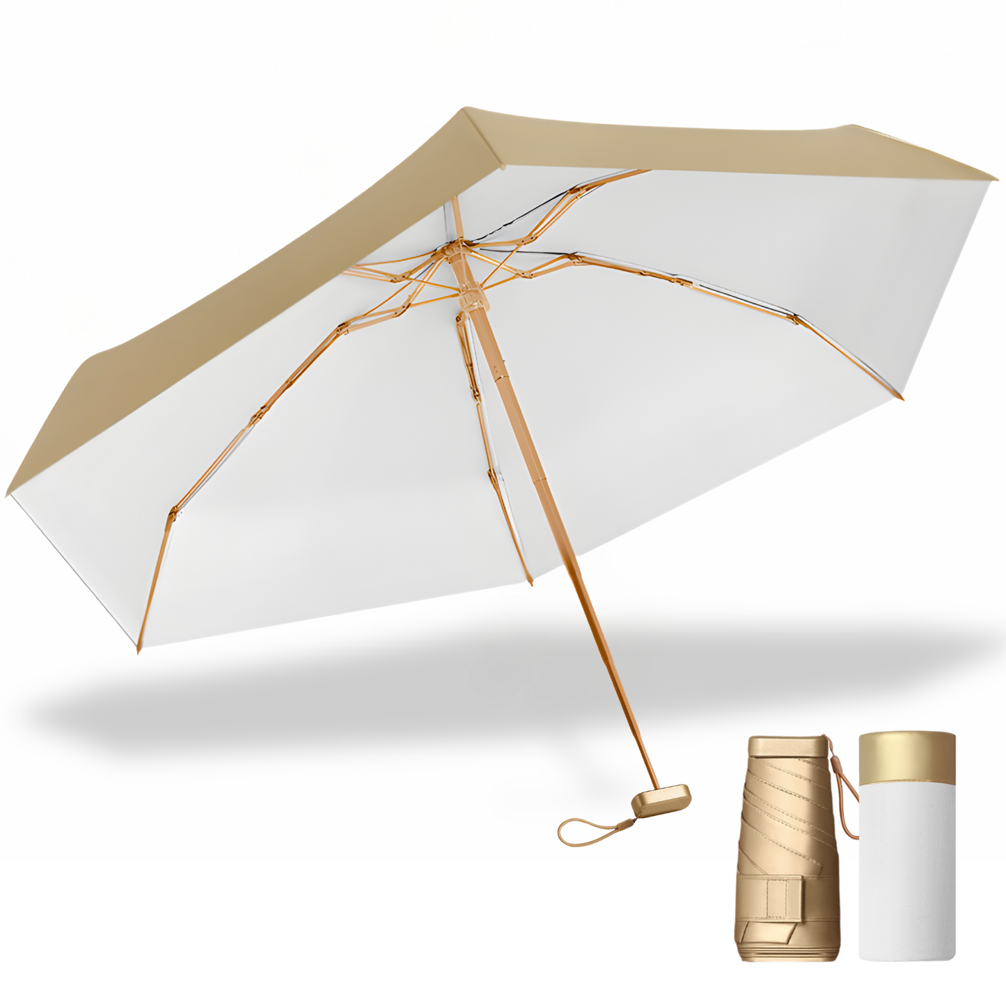 Luxe Gold Pocket Mini Umbrella 6-Rib Golden Frame UPF50+