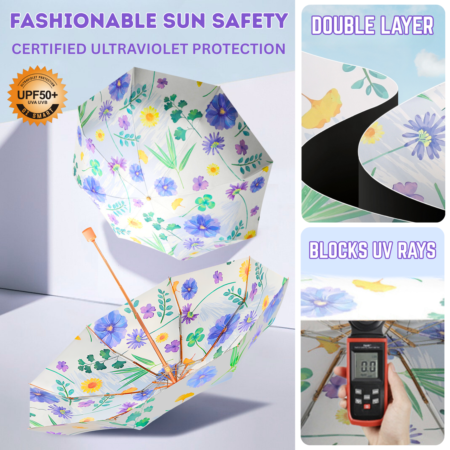 Giftoluck 8-rib Frame Double Layer Canopy Floral Umbrella