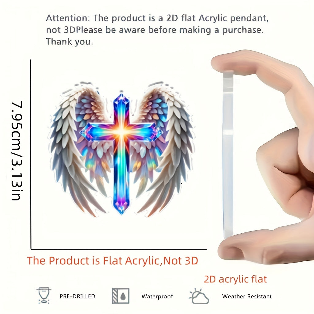 2D Flat Angel Wings And Cross Car Ornament