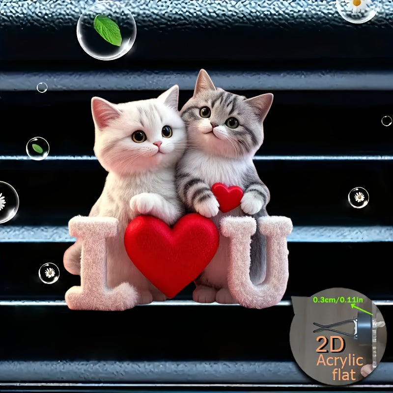 1pc Heart-shaped Couple Cats Reusable Car Air Freshener Perfume Diffuser Clip