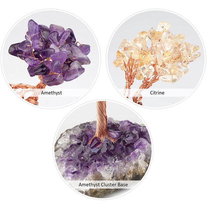 Giftoluck Natural Amethyst Flower Irregular Base Feng Shui Tree