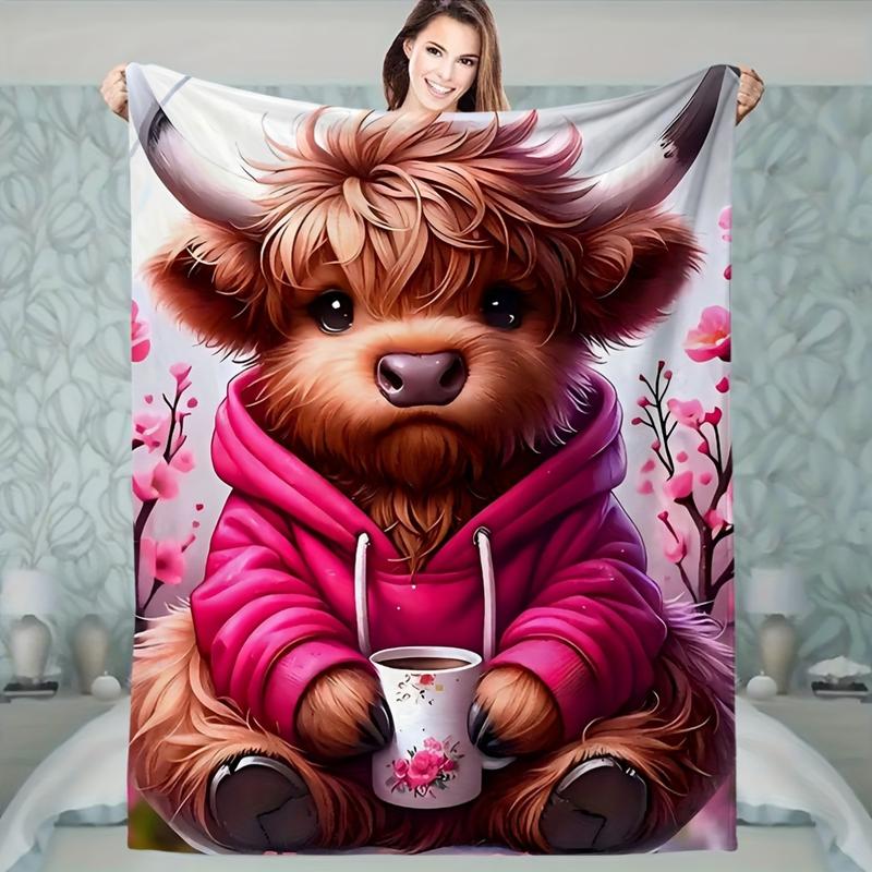 🐂【Highland Cow Series】35% OFF Directly for Christmas Sale|Cute Highland Cow Print Flannel Blanket, Soft Warm Throw Blanket Nap Blanket For Couch Sofa Office Bed Camping Travel, Multi-purpose Gift Blanket For All Season