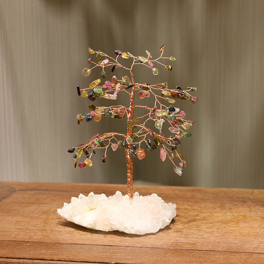 Giftoluck Tourmaline Gravel Clear Crystal Base Feng Shui Tree