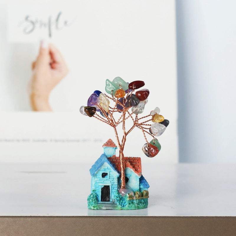 Giftoluck Mini Blue Castle Crystal Gravel Ornaments Feng Shui Tree