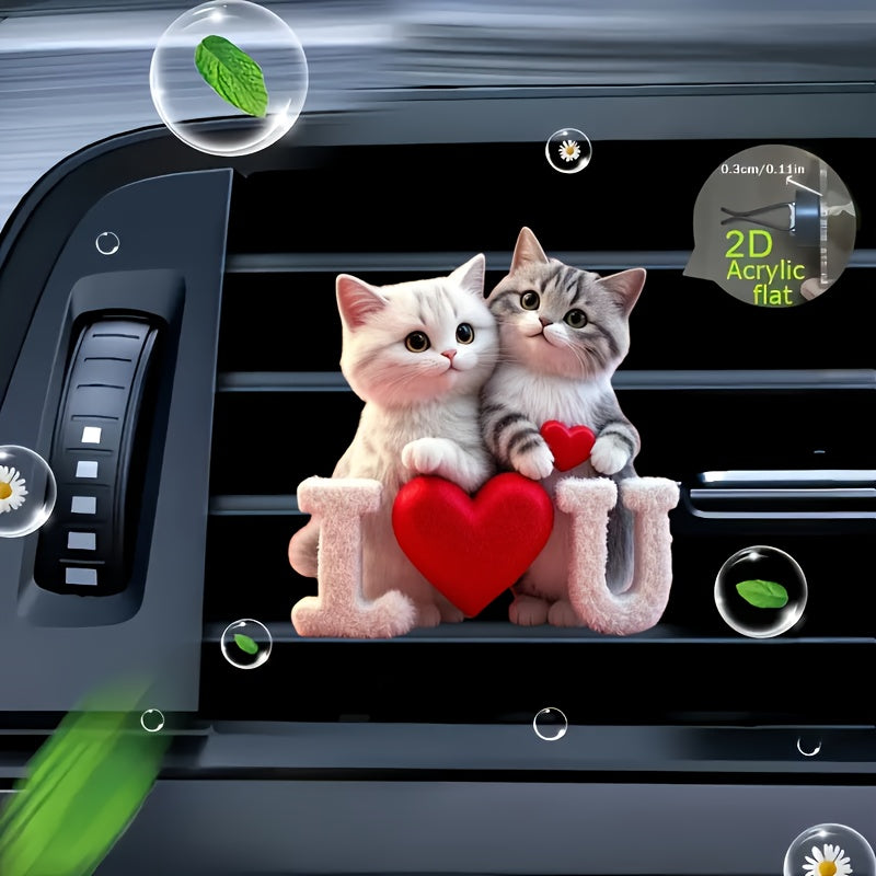 1pc Heart-shaped Couple Cats Reusable Car Air Freshener Perfume Diffuser Clip
