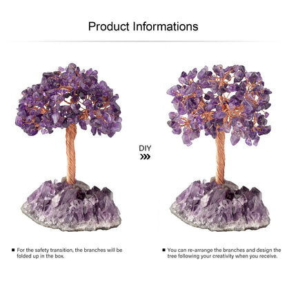 Giftoluck Natural Amethyst Flower Irregular Base Feng Shui Tree