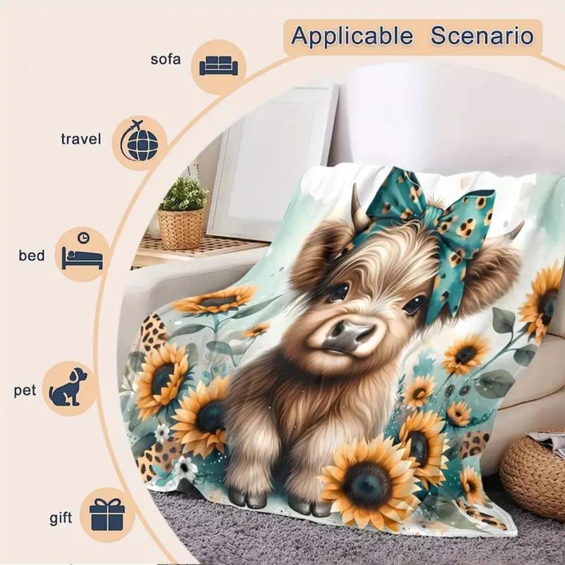 🐂【Highland Cow Series】35% OFF Directly for Christmas Sale|Cute Highland Cow Print Flannel Blanket, Soft Warm Throw Blanket Nap Blanket For Couch Sofa Office Bed Camping Travel, Multi-purpose Gift Blanket For All Season