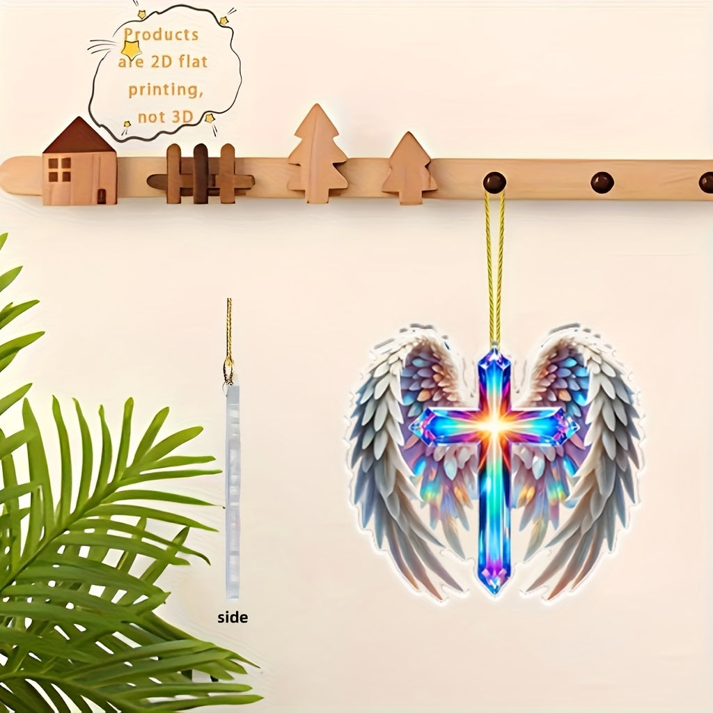 2D Flat Angel Wings And Cross Car Ornament