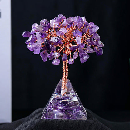 Giftoluck Natural Crystal Gravel Pyramid Base Feng Shui Tree