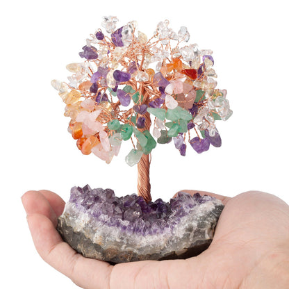 Giftoluck Natural Amethyst Flower Irregular Base Feng Shui Tree