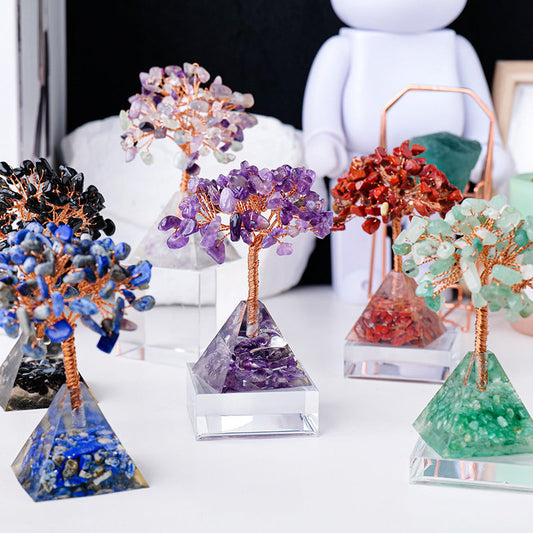 Giftoluck Natural Crystal Gravel Pyramid Base Feng Shui Tree