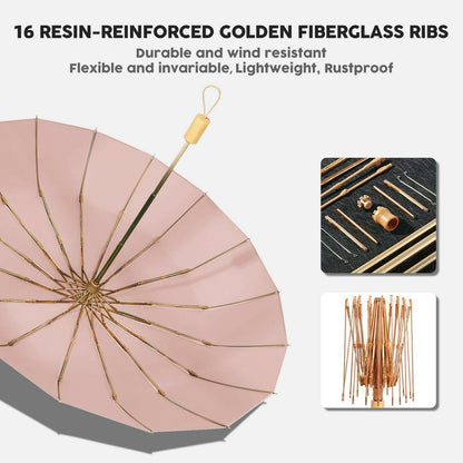 Compact UV Reflective Umbrella 16-Rib Golden Frame UPF50+