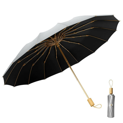 Compact UV Reflective Umbrella 16-Rib Golden Frame UPF50+