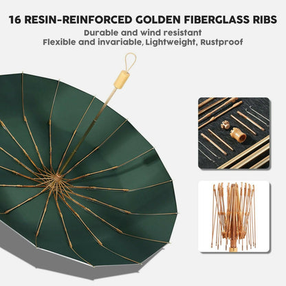 Compact UV Reflective Umbrella 16-Rib Golden Frame UPF50+