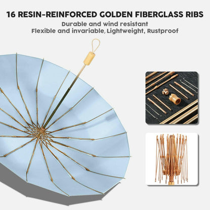 Compact UV Reflective Umbrella 16-Rib Golden Frame UPF50+