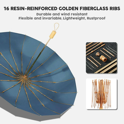 Compact UV Reflective Umbrella 16-Rib Golden Frame UPF50+