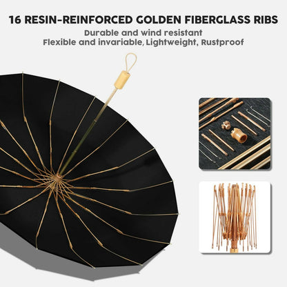 Compact UV Reflective Umbrella 16-Rib Golden Frame UPF50+