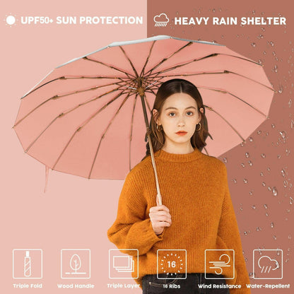 Compact UV Reflective Umbrella 16-Rib Golden Frame UPF50+