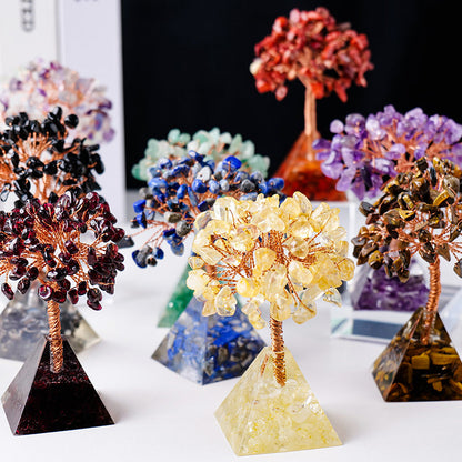 Giftoluck Natural Crystal Gravel Pyramid Base Feng Shui Tree