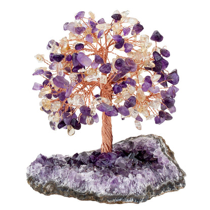 Giftoluck Natural Amethyst Flower Irregular Base Feng Shui Tree