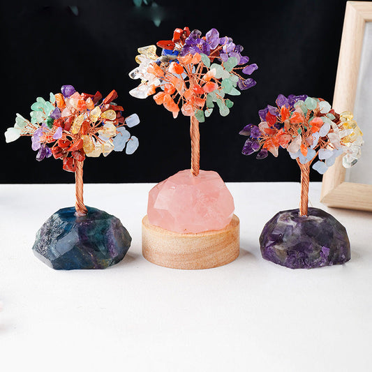 Giftoluck Chakra Crystal Gravel Raw Stone Base Feng Shui Tree
